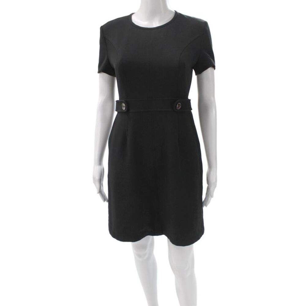 Toccin Women Sheath Dress Black Short Sleeve Zip Round Neck Size 2